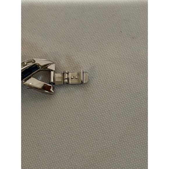 Vintage silver Faux Sapphire CLEAR RHINESTONE baquette TRIFARI BRACELET 7” - Picture 7 of 8